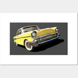 1957 chevrolet bel air in yellow Posters and Art